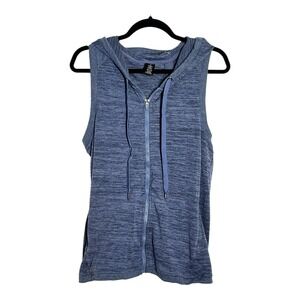 Active Life Womens Sleeveless Full Zip Hoodie Navy Heather Space Dye Crossover L